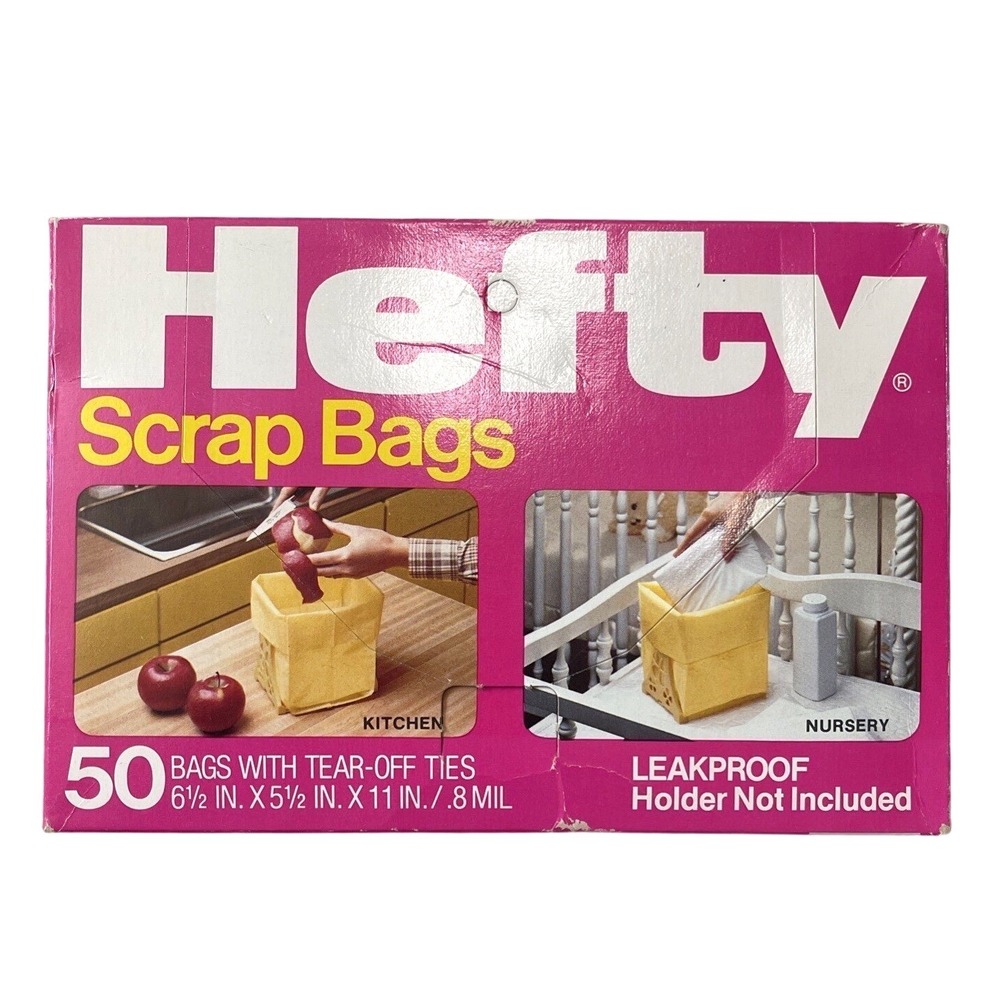 Vintage HEFTY ~ SCRAP BAGS 50 Count with Tear-Off Ties ~ NOS DISCONTINUED 1984‎